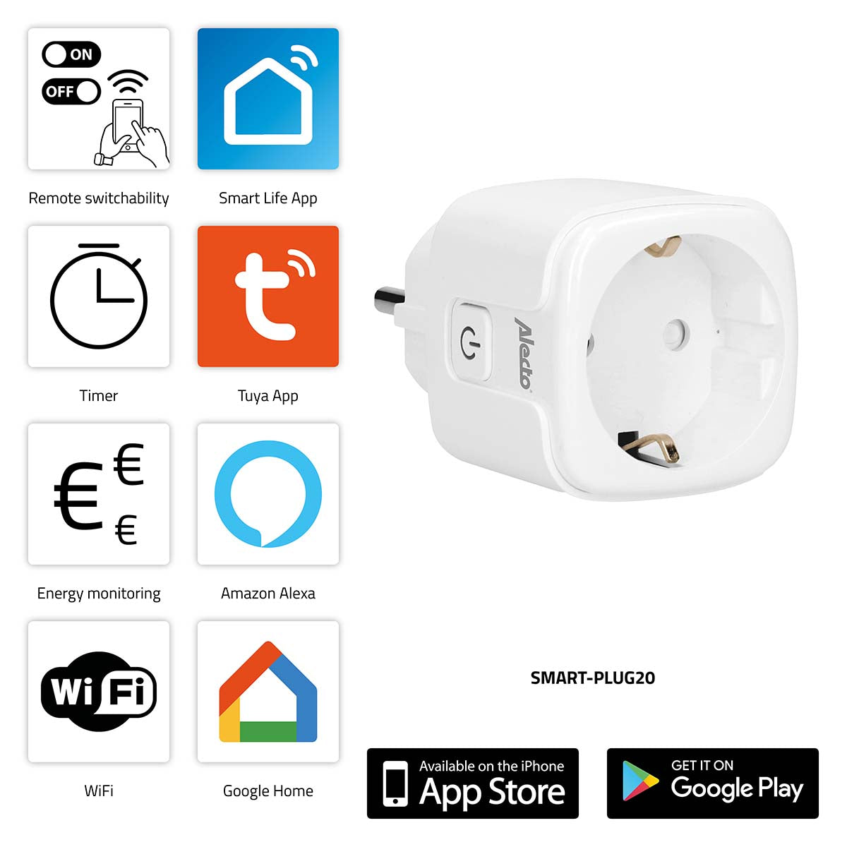 ⚡ CasaGenius PowerSense™ – Slimme WiFi Tussenstekker met Energiemeter (16 A / 3680 W)